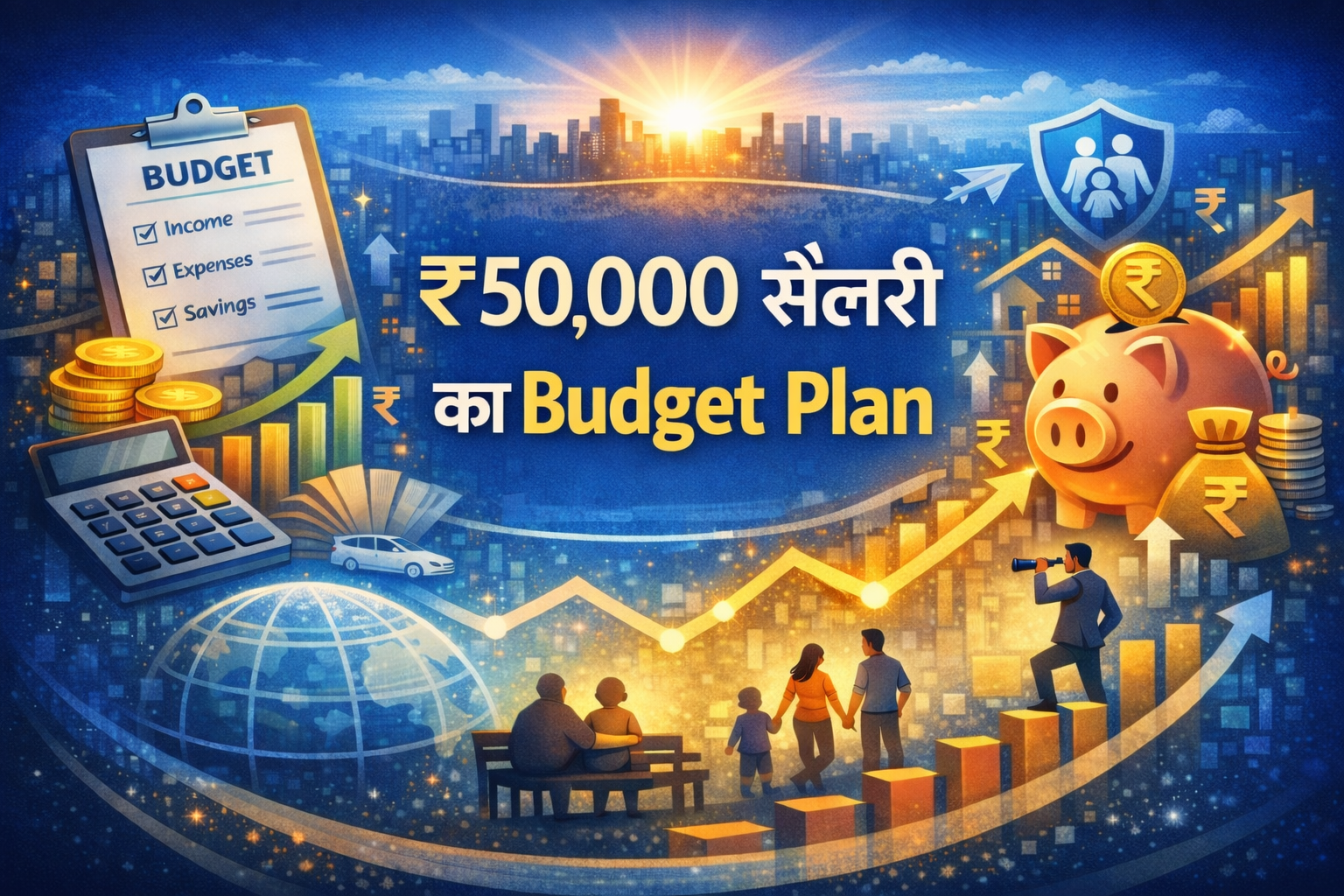 ₹50,000 salary mein budget planning, savings aur future financial growth ko dikhata Hindi featured image