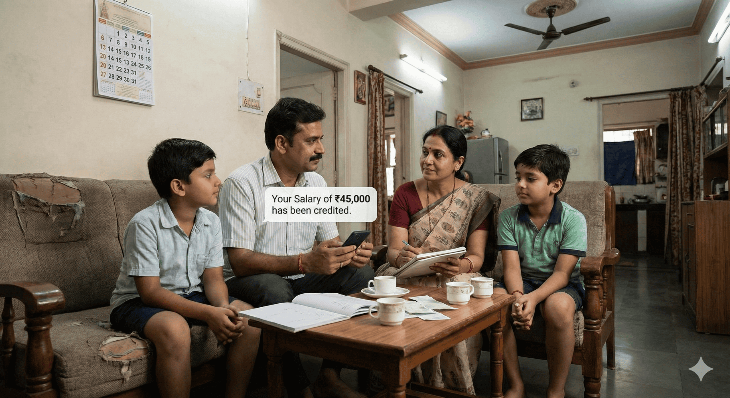 भारतीय मिडिल क्लास परिवार मासिक बजट की योजना बनाते हुए