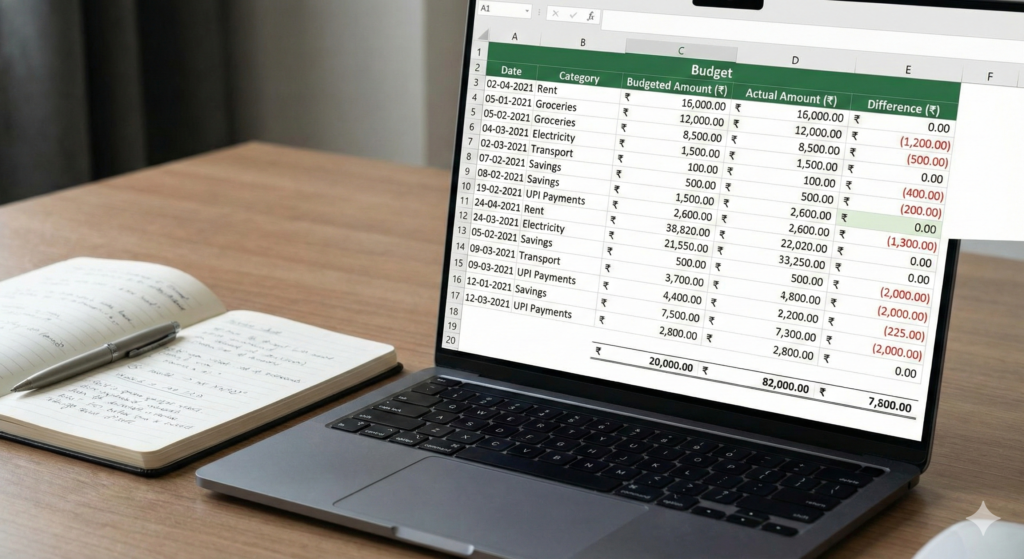 Excel budget sheet columns and expense categories example
