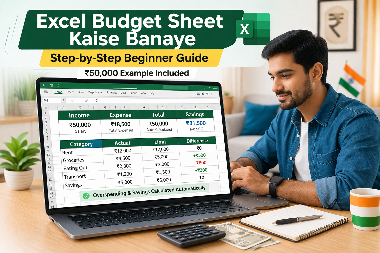 Excel monthly budget sheet example India step by step beginner guide