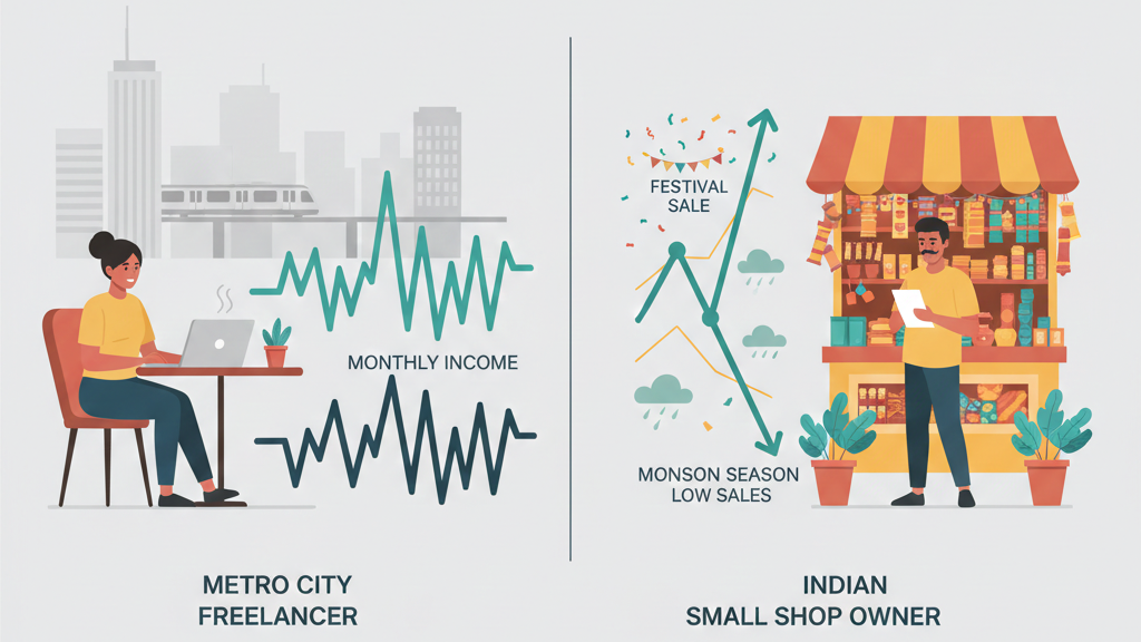Freelancer and small business owner budgeting example for irregular income in India