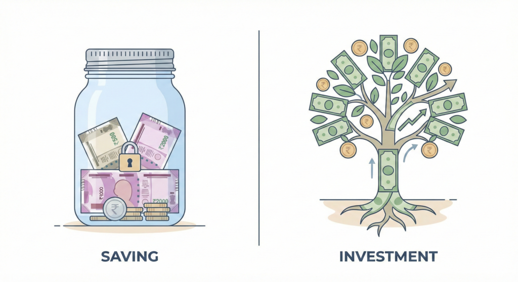 saving vs investment difference jar vs tree visual comparison