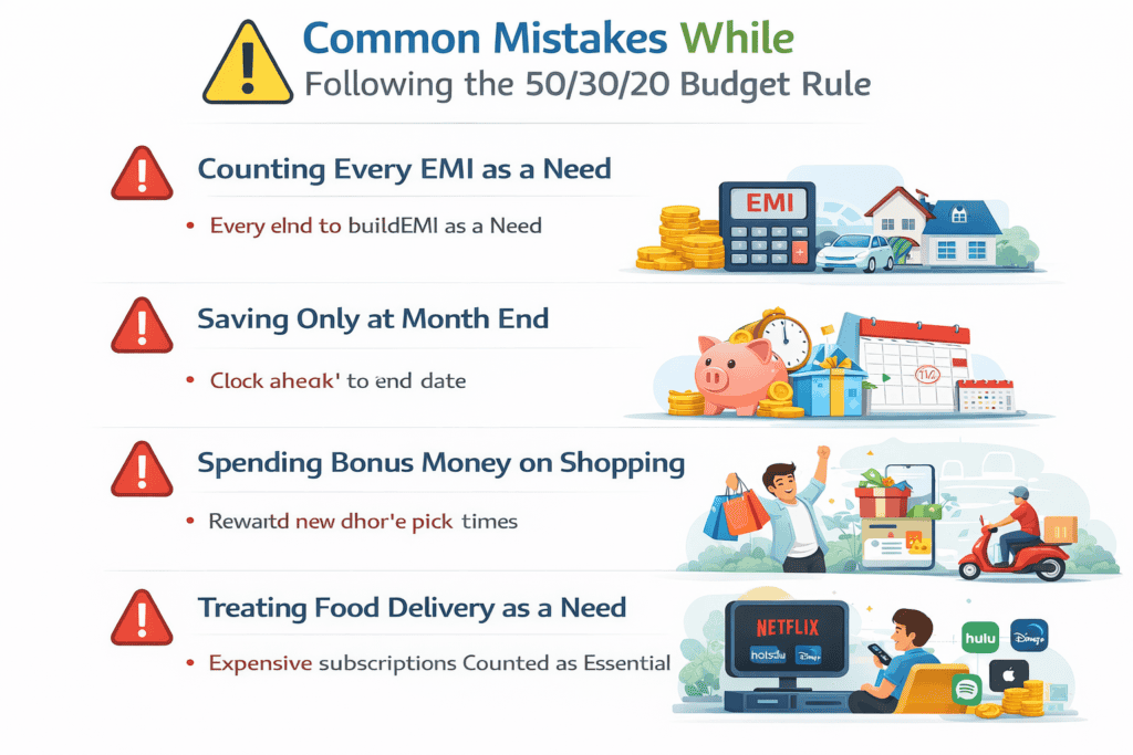 50 30 20 budget rule mistakes infographic India