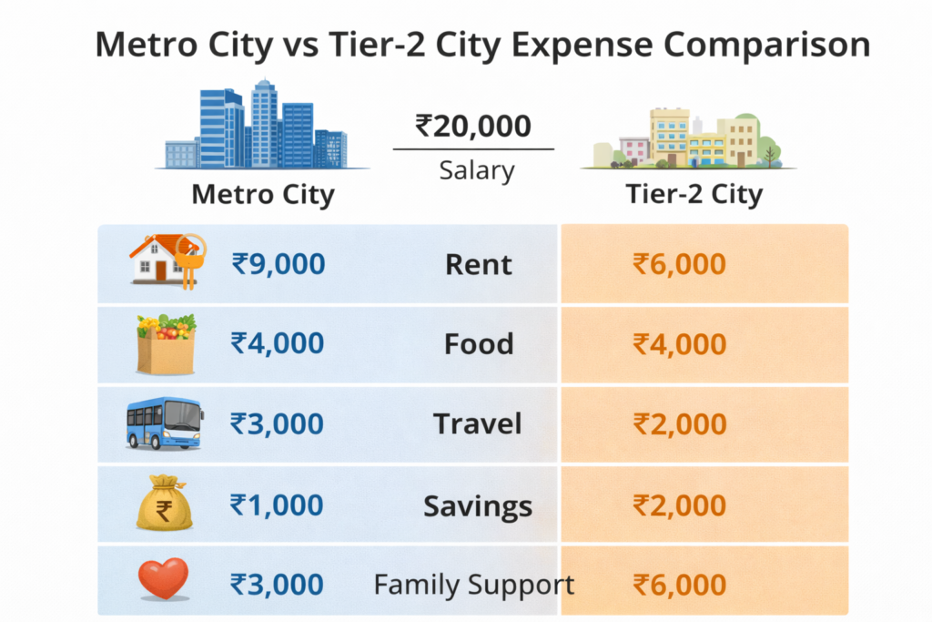 Metro vs Tier-2 city salary budget comparison