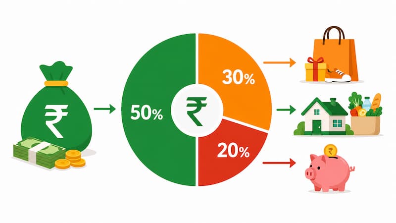 50-30-20 budget rule for 20000 salary in hindi - needs wants savings