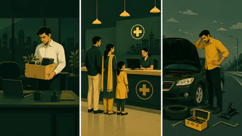 emergency fund scenarios India - job loss medical emergency aur car repair Hindi
