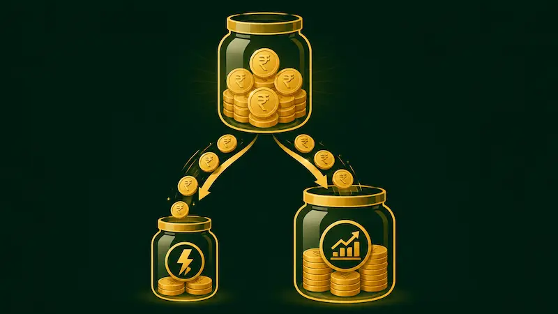 emergency fund split strategy India - tier 1 instant savings aur tier 2 liquid fund
