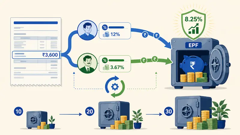 EPF contribution and interest rate chart India