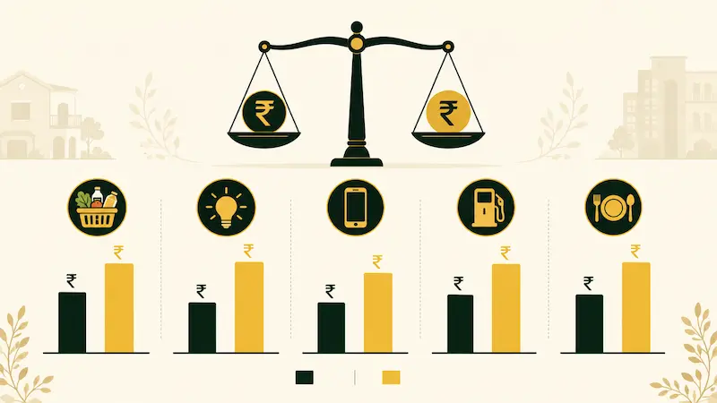 ghar ka expense audit - grocery bijli petrol mobile category wise comparison india
