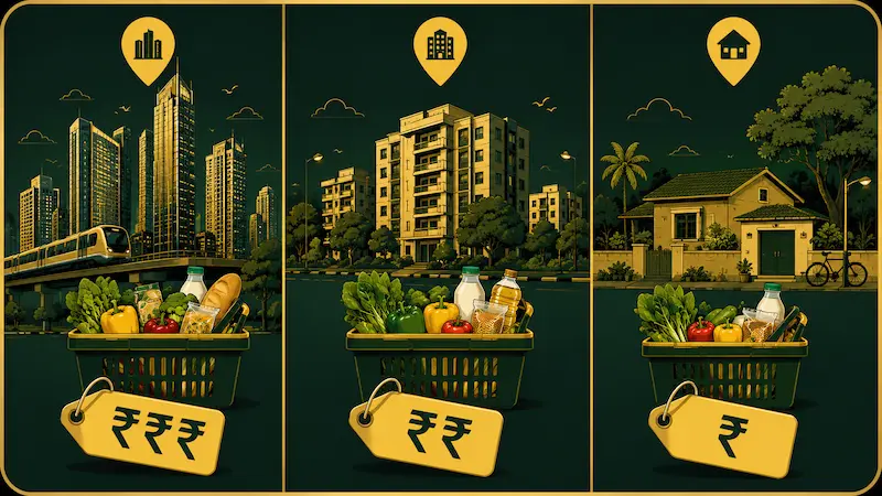 monthly grocery budget india metro tier1 tier2 city family of 4 comparison