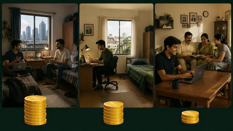 15000 salary budget metro shared room tier2 city ghar se comparison