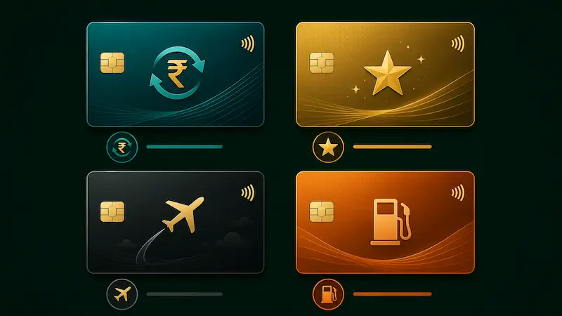 credit card types india - cashback rewards travel fuel card comparison hindi
