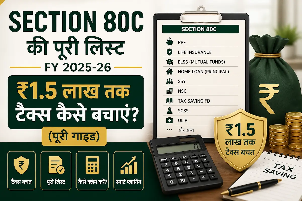 80C Deduction List FY 2025-26 में ₹1.5 लाख तक टैक्स बचाने वाले सभी निवेश विकल्प