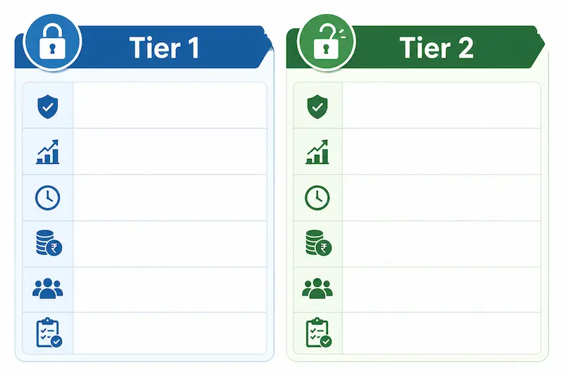 NPS Tier 1 vs Tier 2 in Hindi: दोनों में क्या अंतर है और आपके लिए कौन सा बेहतर है? NPS Tier 1 vs Tier 2 तुलना इन्फोग्राफिक