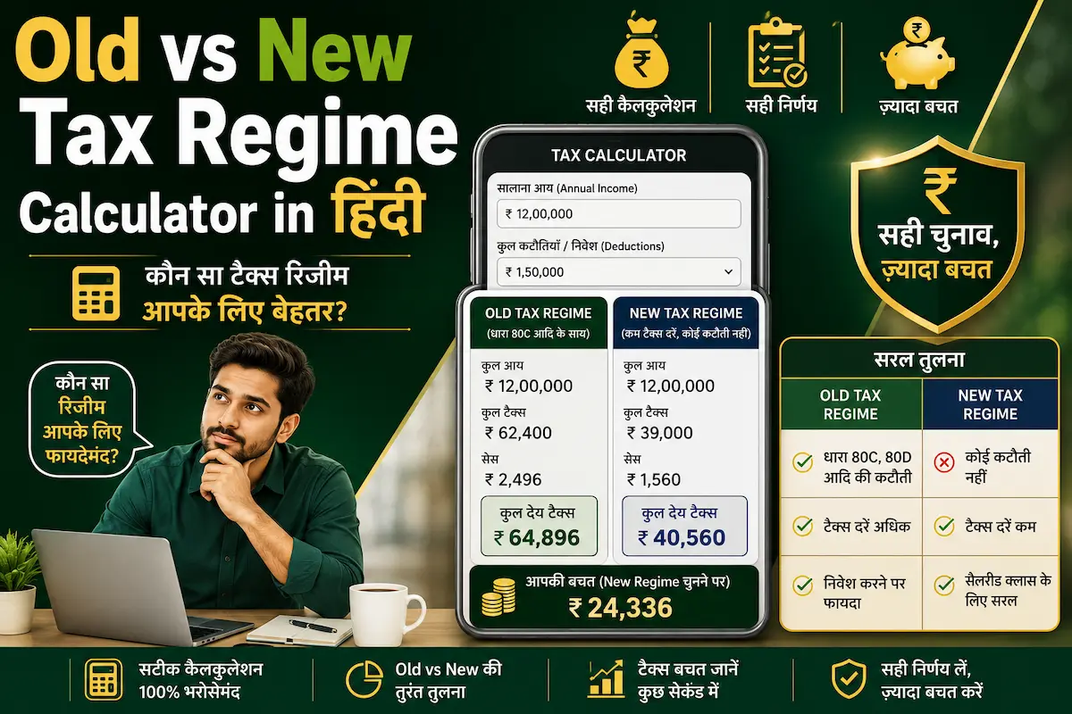 Old vs New Tax Regime Calculator in Hindi 2026 से Old और New Tax Regime की तुलना करके अपना टैक्स और बचत चेक करें