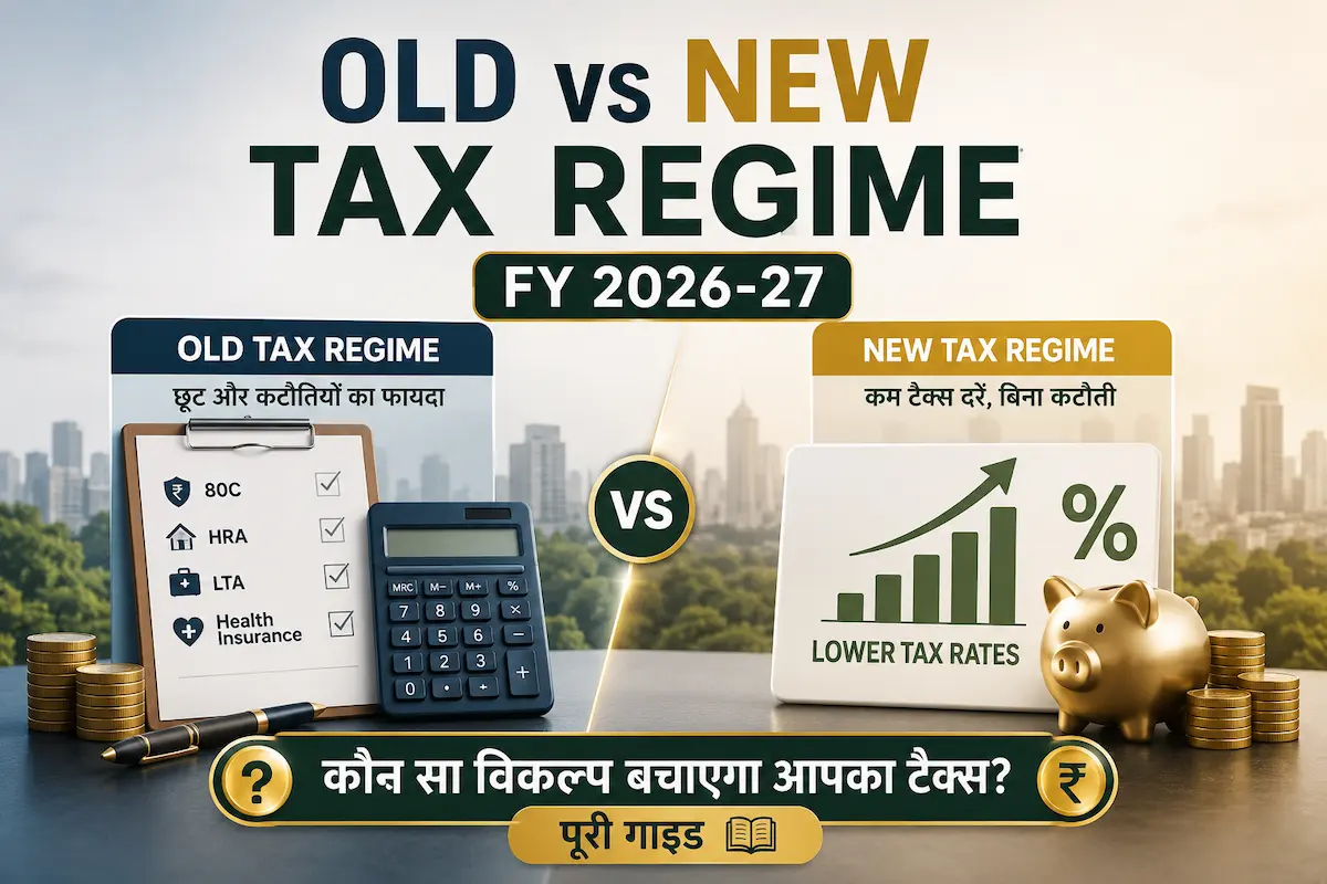 Old vs New Tax Regime की तुलना दिखाती टैक्स बचत विकल्पों की इमेज