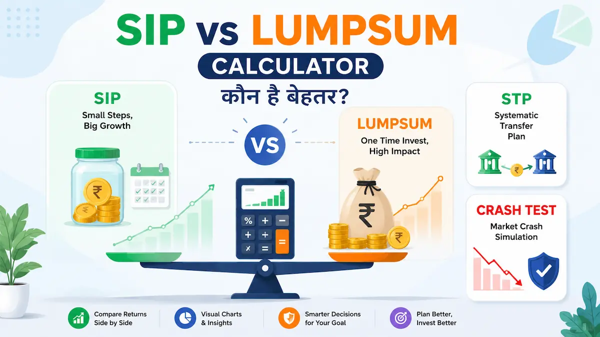SIP vs Lumpsum Calculator – STP और Crash Test के साथ SIP और Lumpsum Investment Returns की तुलना दिखाता हुआ कैलकुलेटर