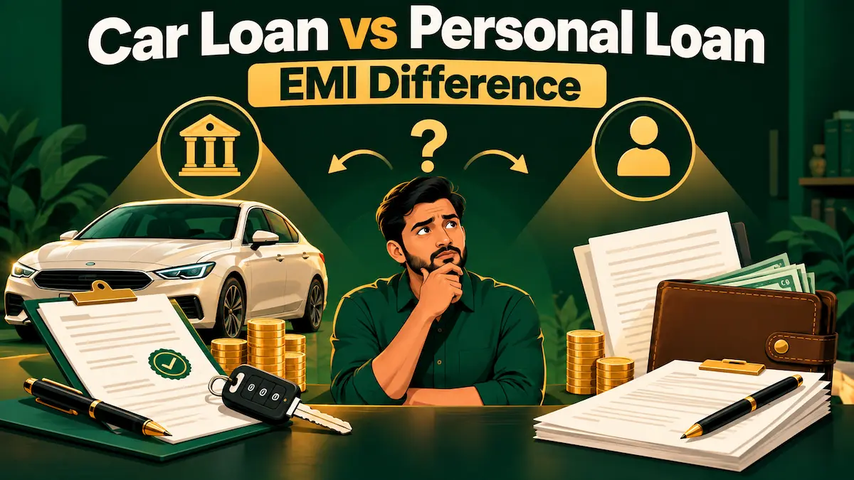 Car Loan vs Personal Loan EMI Difference की तुलना दिखाती वित्तीय illustration