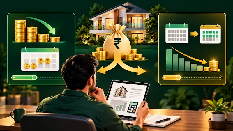 Home Loan Prepayment Ke Fayde — Real Rupee Example Se Home Loan Prepayment Ke Fayde mein EMI kam ya loan tenure kam karne ka comparison