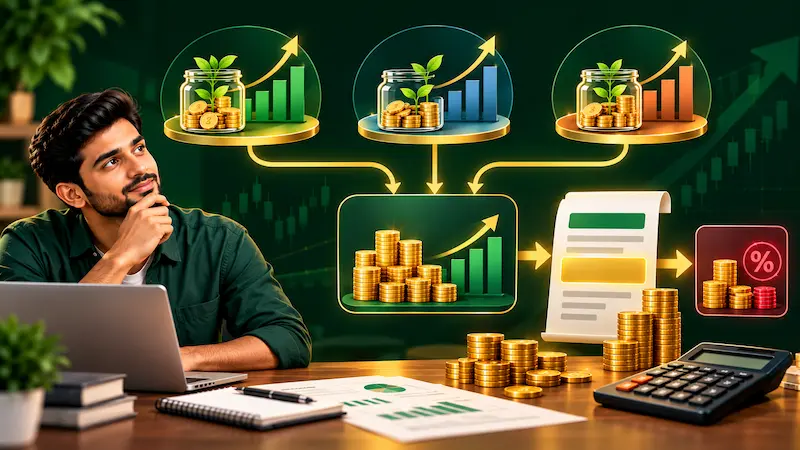 Multiple equity mutual funds के combined capital gains पर tax calculation