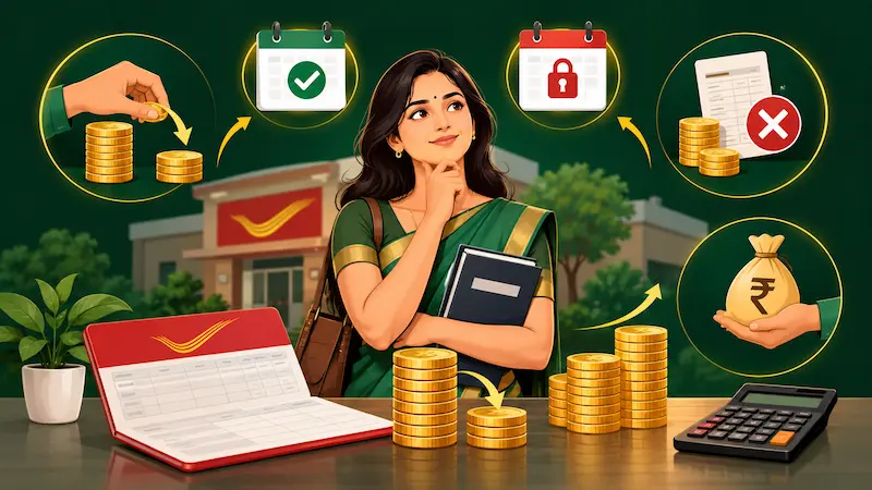 Recurring Deposit Premature Withdrawal Rules को समझाती financial illustration